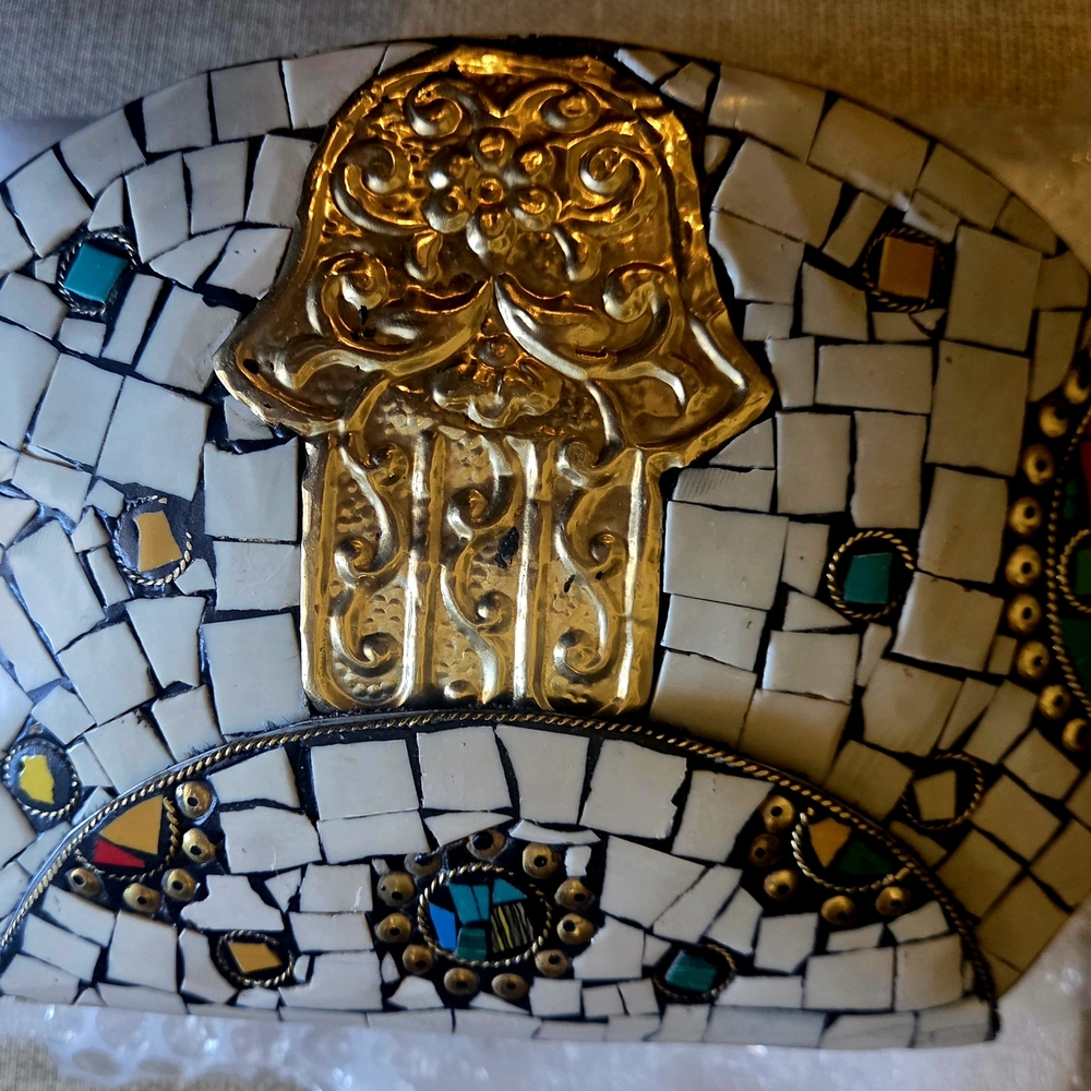 NWT Ramla Gold and White Mosaic Crossbody Bag